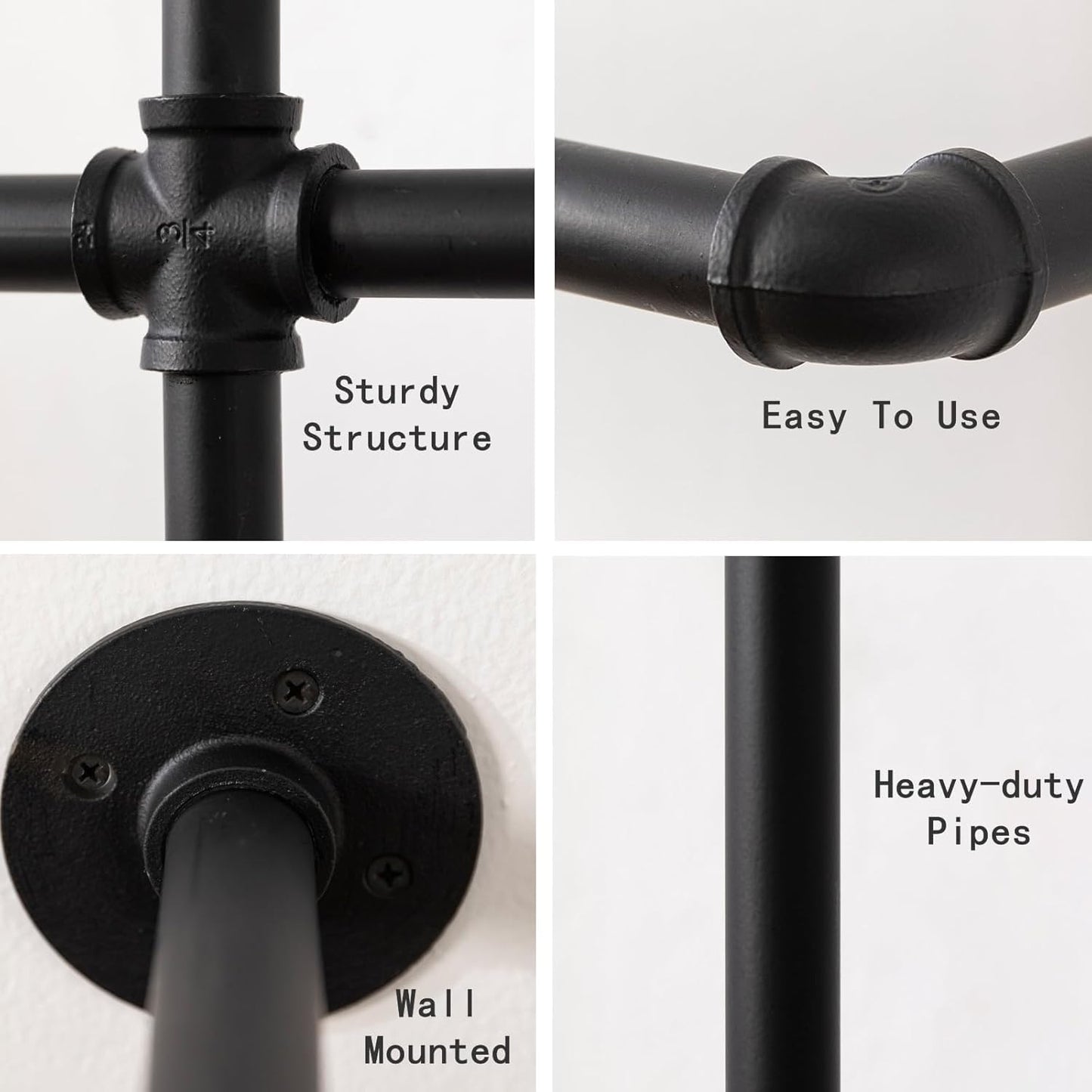 MaiRHK Industrial Pipe Clothing Rack Wall Mounted Clothes Rack Heavy Duty Closet Rod for Retail, Laundry Room, Bedroom (Black)-2 Tier Black