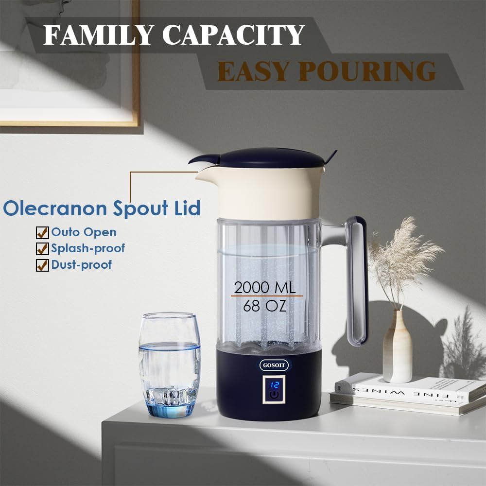 GOSOIT Hydrogen Water Bottle Hydrogen Water Generator Ionizer Hydrogen Rich Water Maker Machine Hydrogen Water Pitcher with SPE PEM Tech (Datin Blue)