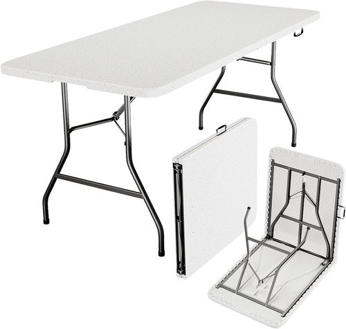 Folding Table 6ft - Heavy-Duty Plastic Utility Table with Handle | Portable & Foldable for Indoor/Outdoor Events