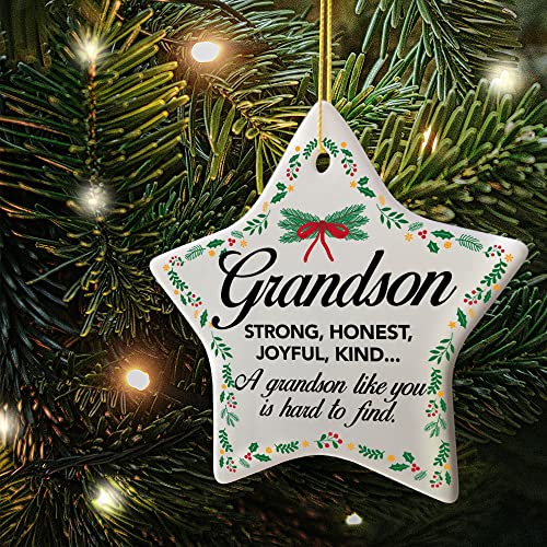 Banlai Grandson Christmas Ornament D - Holiday Ceramic Tree Decor Gift from Grandma Grandpa