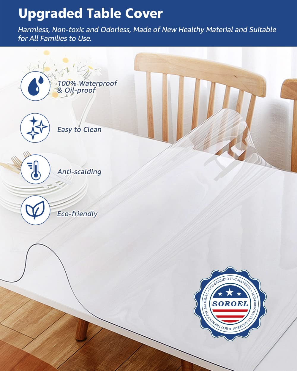 46X46 Inch Clear Plastic Table Cover on Top of Coffee Dining Table Computer Office Desk Pad Protector Durable Heavy Duty Desktop Cover Mat Vinyl Tablecloth for Furniture Surface Protection