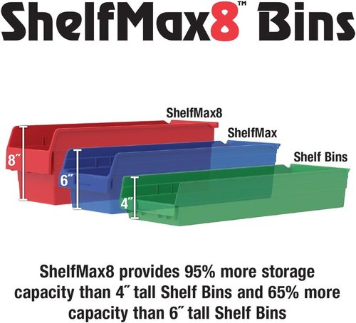 Akro-Mils ShelfMax 8 Plastic Nesting Shelf Bin Box - Blue | 16" L x 22" W x 8" H | Set of 4