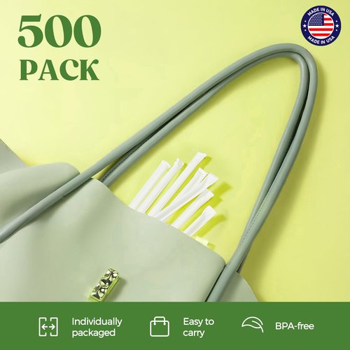 Glotoch Express 500PCS Individually Wrapped Clear Plastic Straws, 7.75'' Long, 0.24'' Diameter Disposable Drinking Straws for Every Occasion, Party, Made in USA