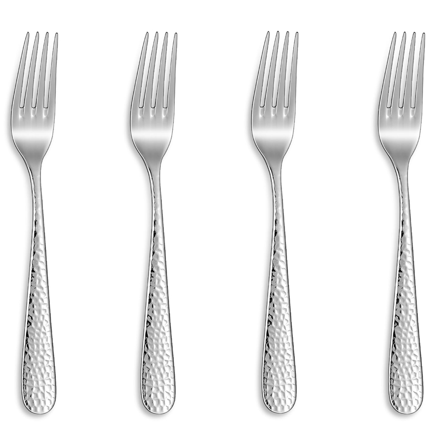 KEAWELL Premium 4-Piece Louise Hammered Fork Set, 18/10 Stainless Steel, Fine Fork Set with Round Edge, Brightly-Mirror polished, Dishwasher Safe. (4, 7.28" Salad Forks)