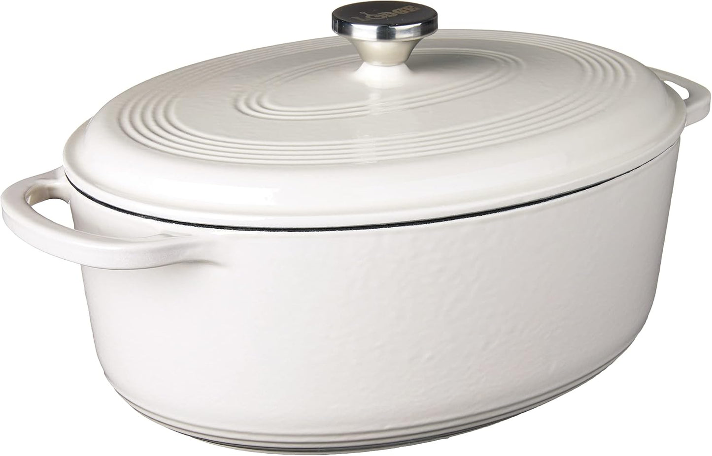 Lodge Enameled Cast Iron Oval Dutch Oven - 7 Quart with Lid & Dual Handles - Oven Safe to 500°F - Oyster White