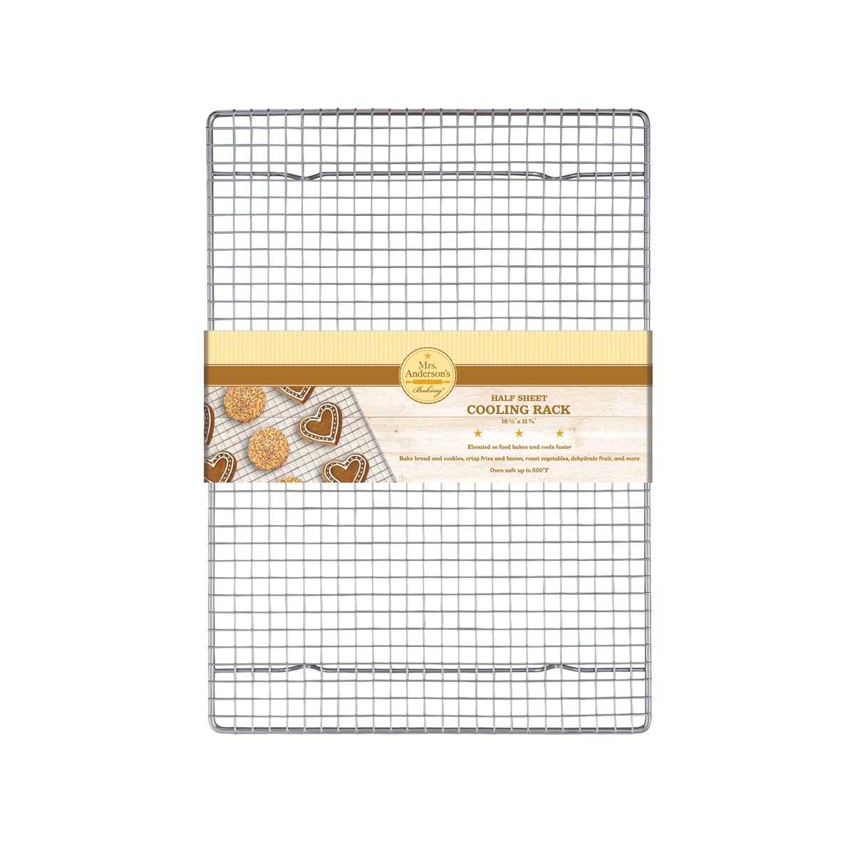 Mrs. Anderson's Baking Professional Cooling Rack, Heavy Duty Steel, Fits Half Sheet Pans, 16.5 x 11.875 x 0.625-Inches
