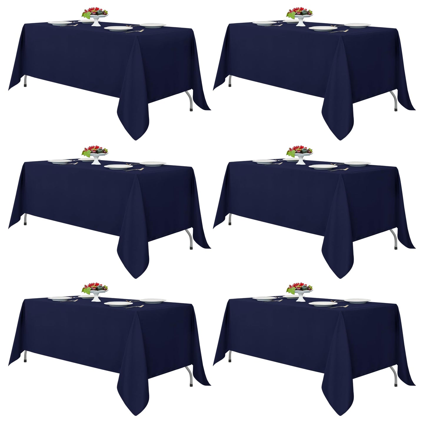Fitable Navy Rectangle Tablecloths for 6 Foot Tables, 6 Pack - 70 x 108 Inches - Stain Resistant and Washable Table Clothes, Polyester Fabric Table Covers for Wedding, Party, Banquet, Buffect