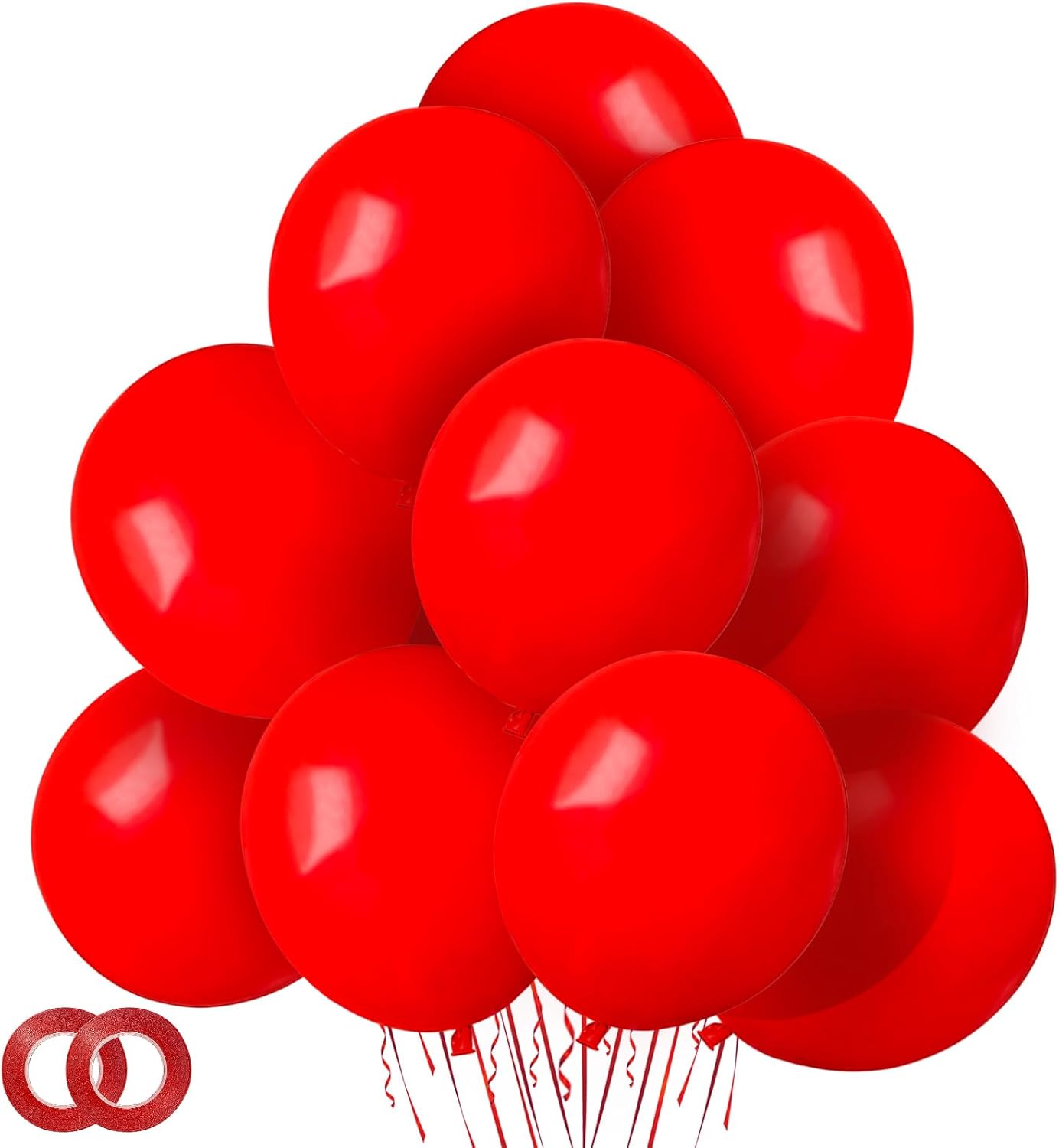 ASIYUHY Red Balloons - 12 Inch Thick Latex Helium Balloons with 2 Ribbon Rolls | Perfect for Christmas, Valentine's, Birthdays & Baby Showers