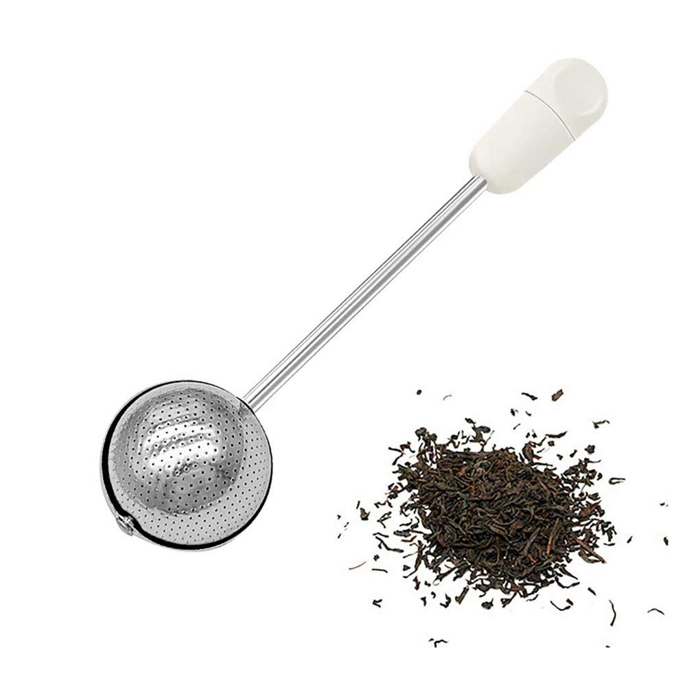 Sugar Shaker Duster Wand for Flour and Spices, Stainless Steel Spoon Powder Sugar Duster, Rotating Tea Filter, Easy One-handed Operation (White)