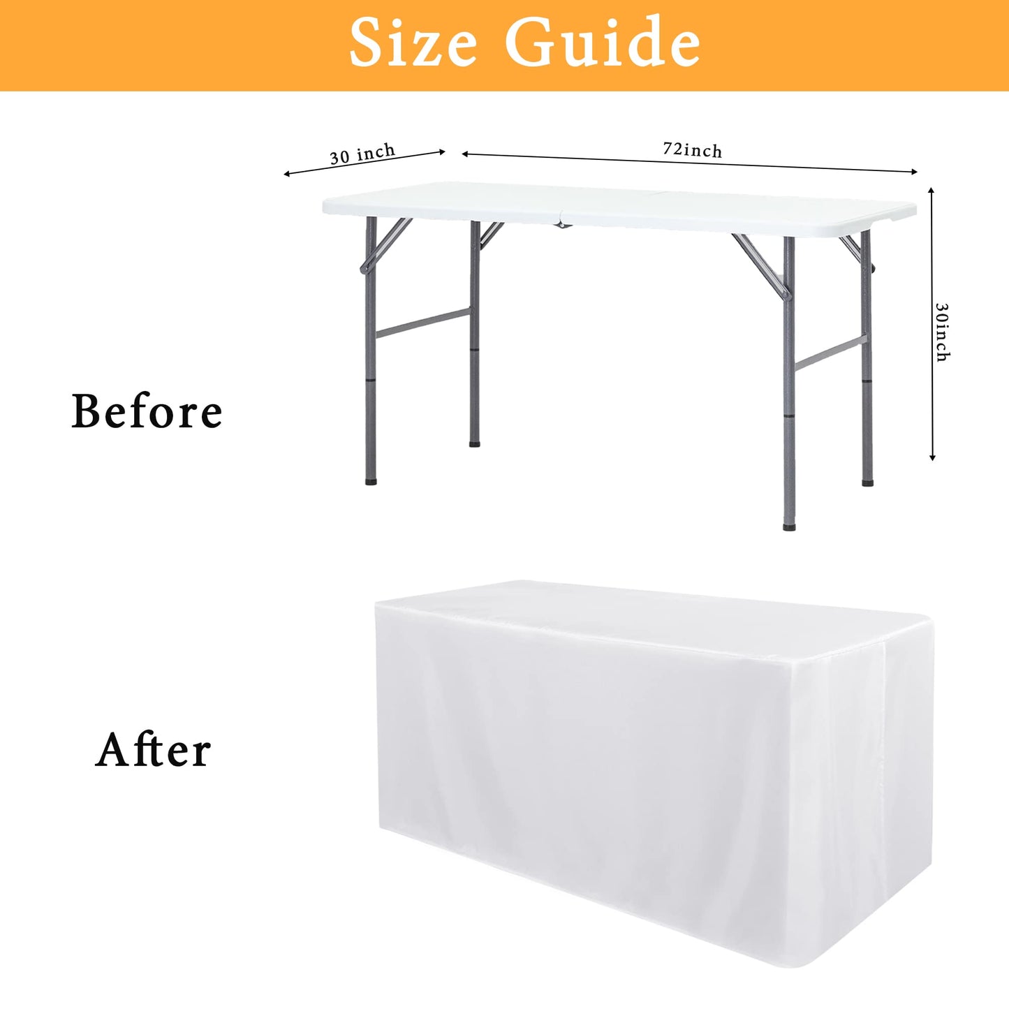 Obstal 2 Pack Table Clothes for 6 Foot Rectangle Tables - Water Resistant Washable Fabric Polyester Rectangle Table Cover Protector for Wedding, Banquet and Trade Shows, 72L x 30W x 30H Inches, White