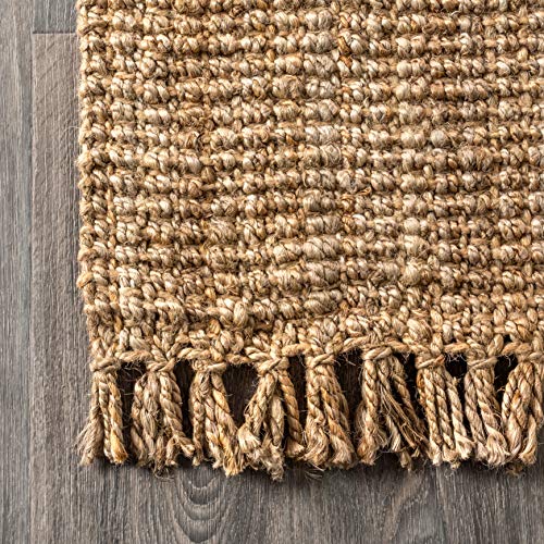Natural Jute Fringe Indoor Area Rug 4x6 - Bohemian Rustic Reversible