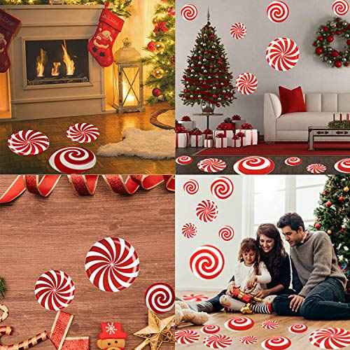 24 PCS Peppermint Floor Decals Stickers-3 Sizes Self-Adhesive Design Christmas Candy Stickers,Floor Window Clings for Christmas Valentine's Day Candy Party Decorations