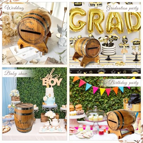 Multicolor Rustic Wooden Whiskey Barrel Card Box for Wedding with Base