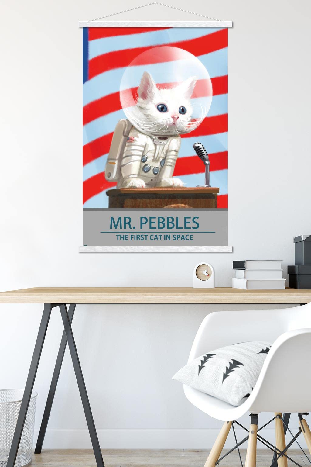 Trends International Fallout 4 - Mr. Pebbles - The First Cat in Space Wall Poster, 22.37" x 34.00", Premium Print and White Hanger Bundle