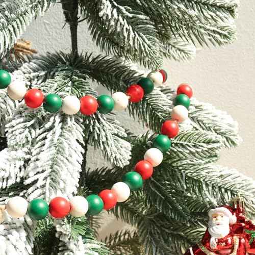 Christmas Wood Bead Garland,39in Farmhouse Beads with Tassels Tiered Tray Decor Wall Hanging Home Ornaments for Christmas Tree Decorations