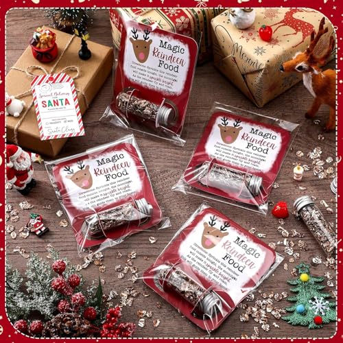 Kigeli Red 96 Pcs Christmas Reindeer Food Glass Jars & Gift Set - Festive Holiday Fun