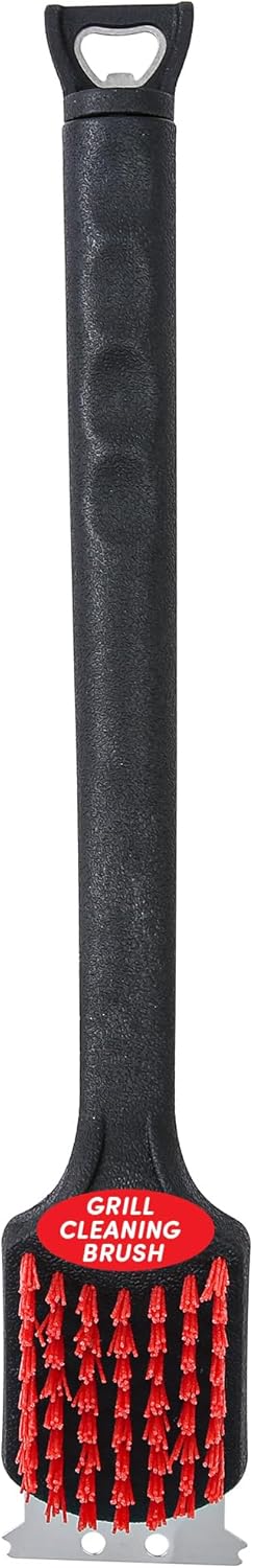 Kingsford Grill Cleaning Brush - Heavy Duty BBQ Tool with Nylon Bristles & Scraper | 17 Inch, Rubber Handle