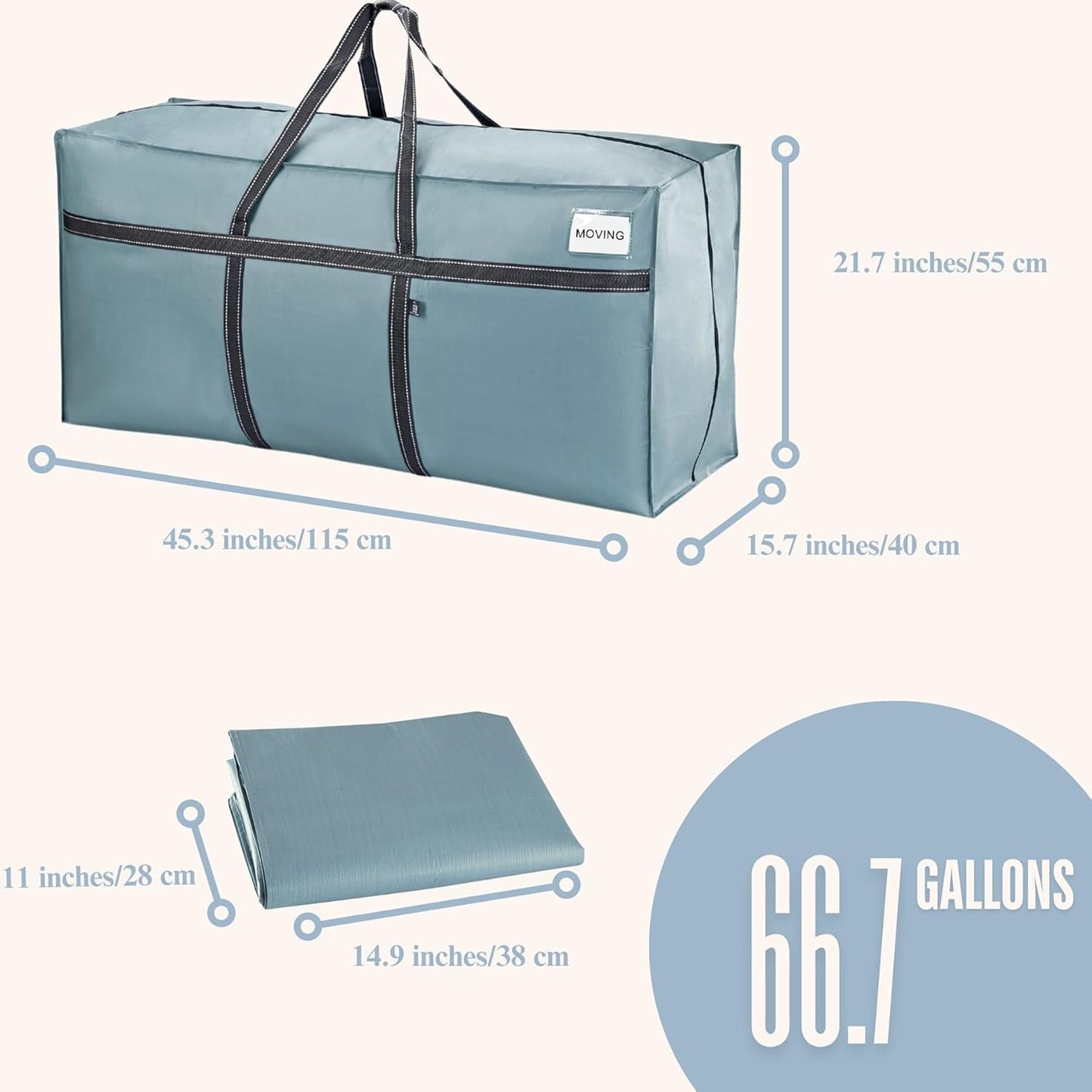 VENO Extra Large Moving Bags - Heavy Duty Storage Solution for College & Holiday Packing | Light Blue Matte, 2 Pack