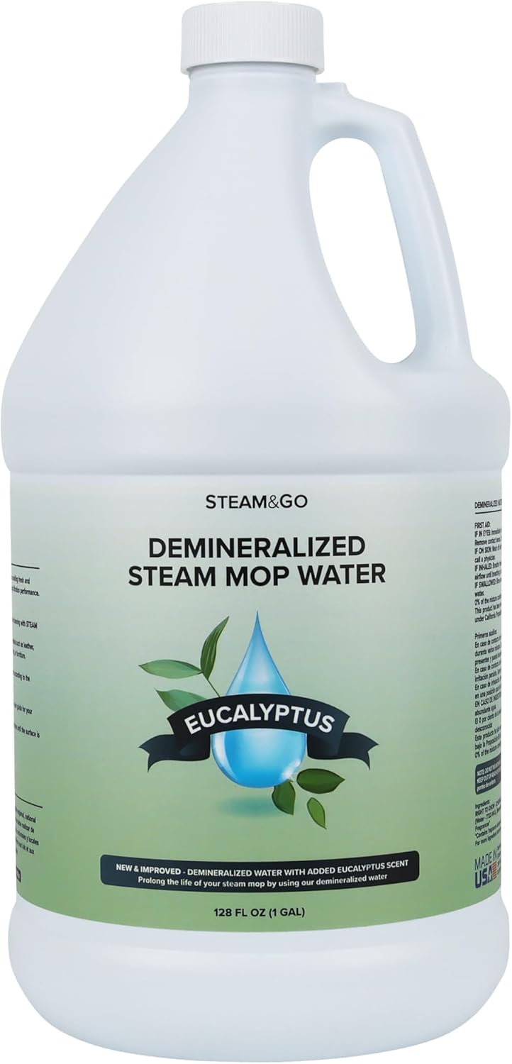 Steam & Go Demineralized Water - Ready-to-Use Multi-Surface Steam Mop Cleaner | Eucalyptus Mint, 128oz