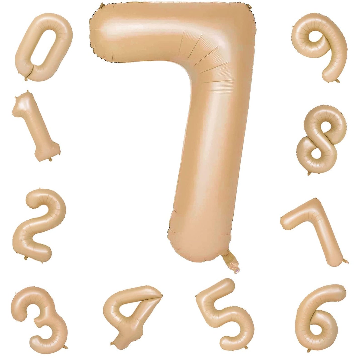 40 Inch Apricot Foil Balloon Number 7, Giant Self Inflating Nude Number Balloons 0-9 Digital Helium Balloons Set for Girls Boys 7th Birthday Anniversary Baby Shower Party Decorations Supplies