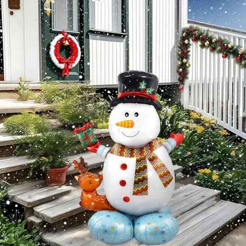 Christmas Balloons for Party Decorations, 1Pcs 48 Inch Giant Snowman Balloon, Self Standing Foil Balloons for Christmas Party Birthday Party Supplies Festive Holiday Celebrations