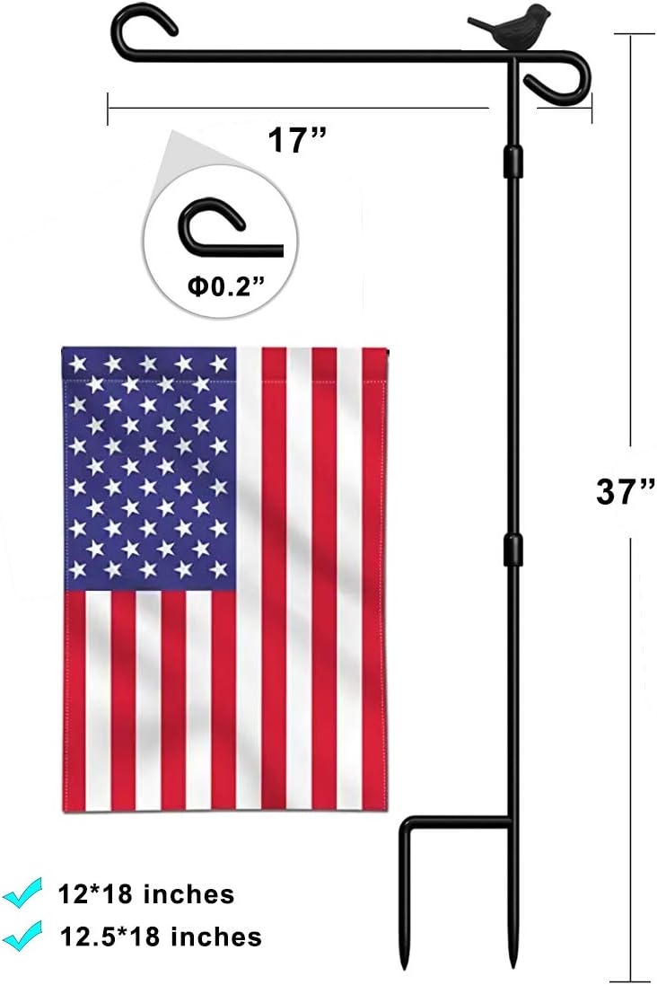 Skiennix Garden Flag Holder Stand - Premium Metal Anti-Rust Weather-Proof Design with Tiger Clip & Spring Stoppers