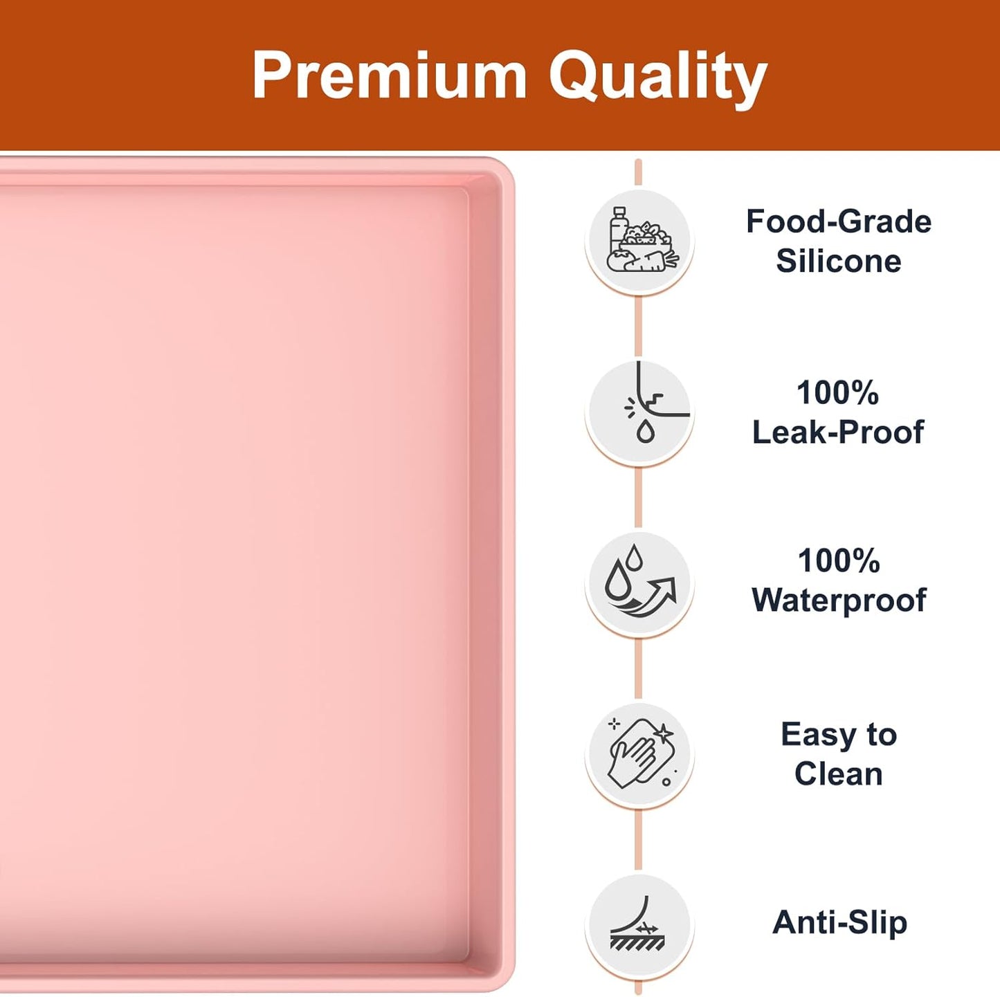 Ukeetap Extra Thick Silicone Dog & Cat Food Mat - Waterproof, Non-Slip, 19” x 12”, Pink