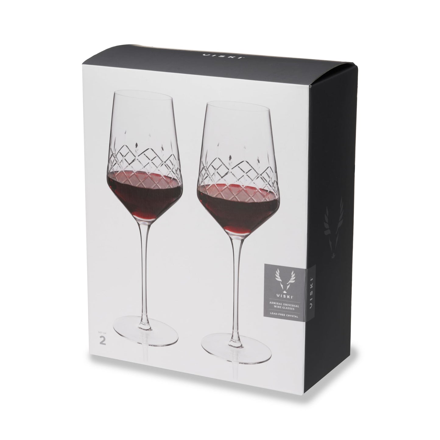 Viski Admiral Cut Crystal Universal Wine Glasses for Red and White Wines, Modern Drinking Glasses for Birthday, Housewarming, Wedding Gifts, Home Bar, Elegant Glassware, 19 oz, Set of 2