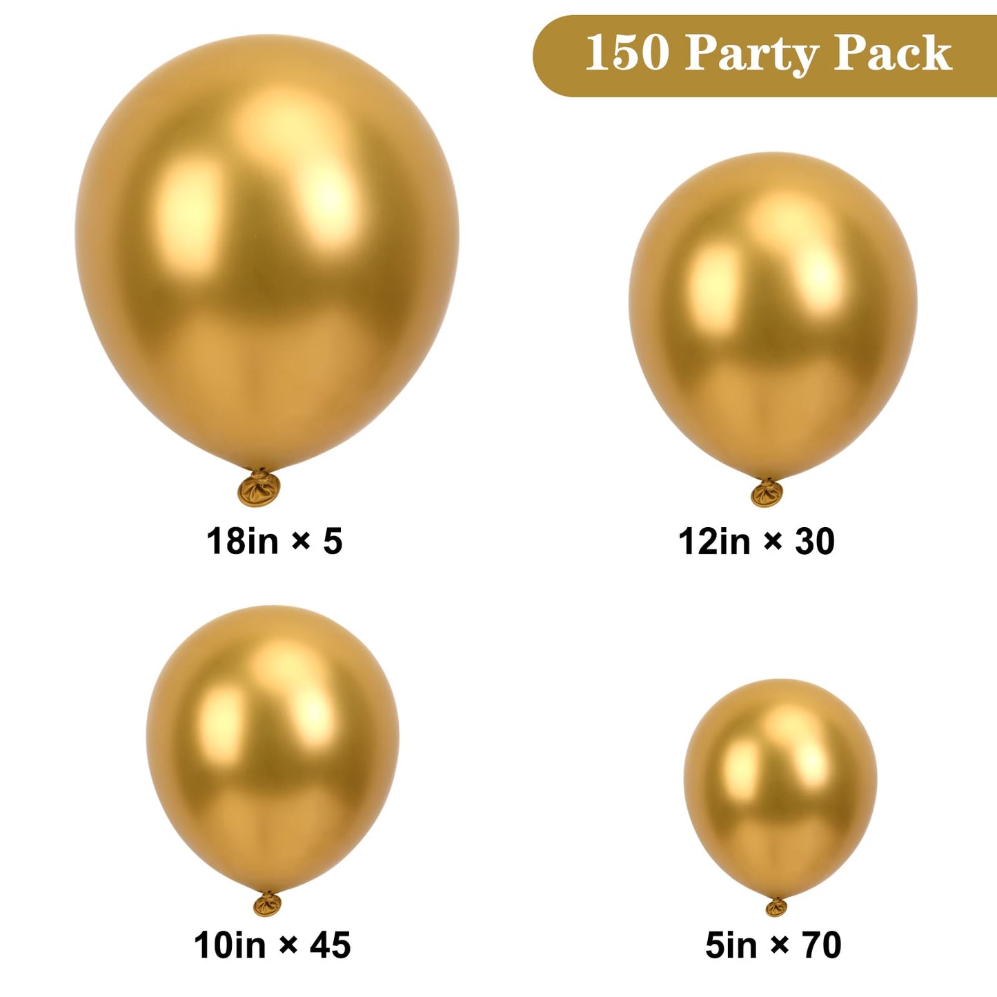 APLANET 150pcs Gold Balloons Different Sizes 18 12 10 5 Inch, Happy New Year Latex Balloons for Gold Themed Birthday Wedding Baby Shower Party, Grad Anniversary Supplies, Arch Kit Decoration