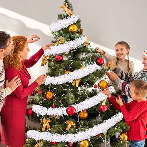 DIYDEC 5pcs 33ft Christmas Tinsel Garlands,Xmas White Glittering Hanging Tinsel Garland Metallic for Christmas Party Decoration