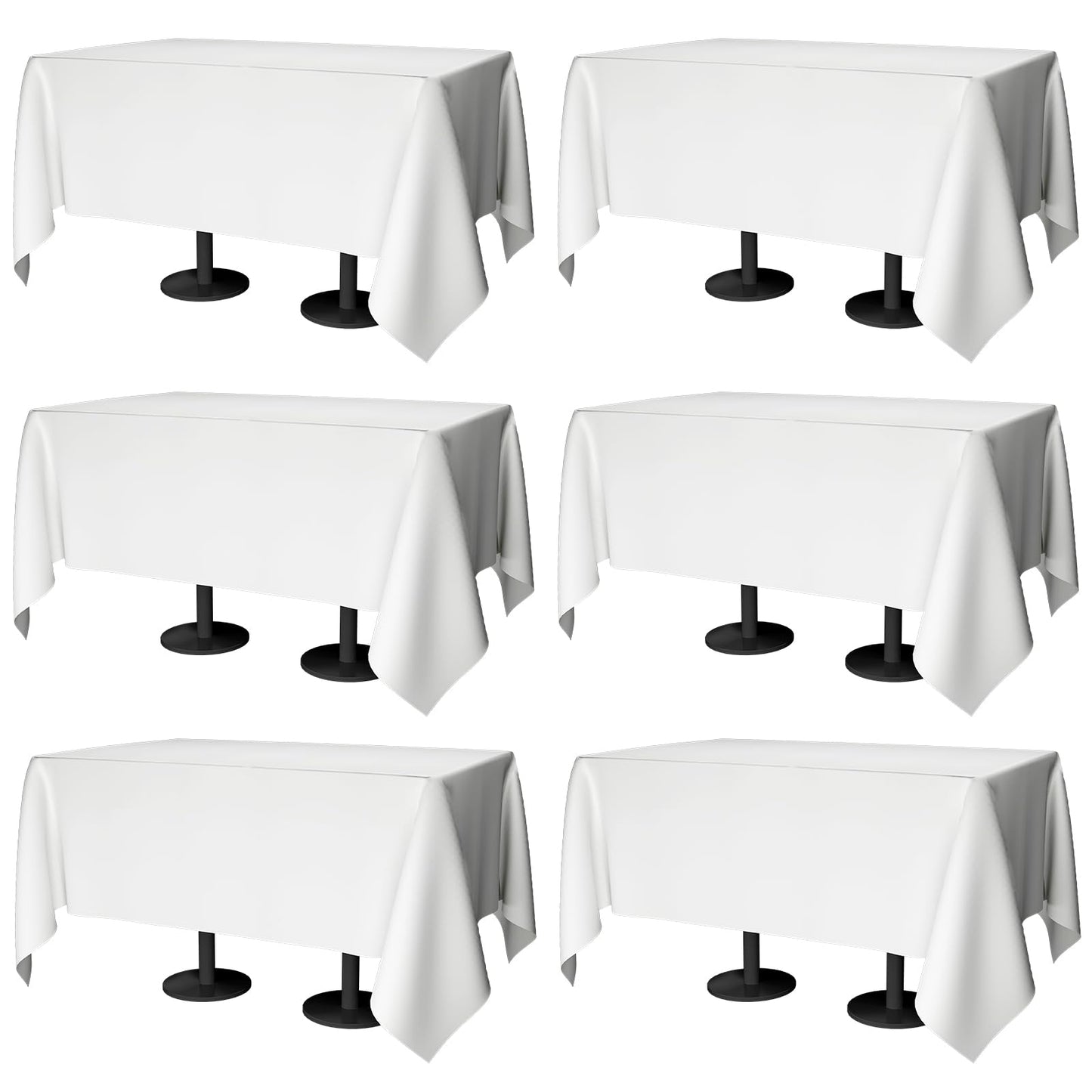 Winwingo 70x120 Table Cloth - 6 Pack Rectangular White Washable Stain and Wrinkle Resistant Polyester Table Cover for Dining Tables, Various Parties and Camping (White)