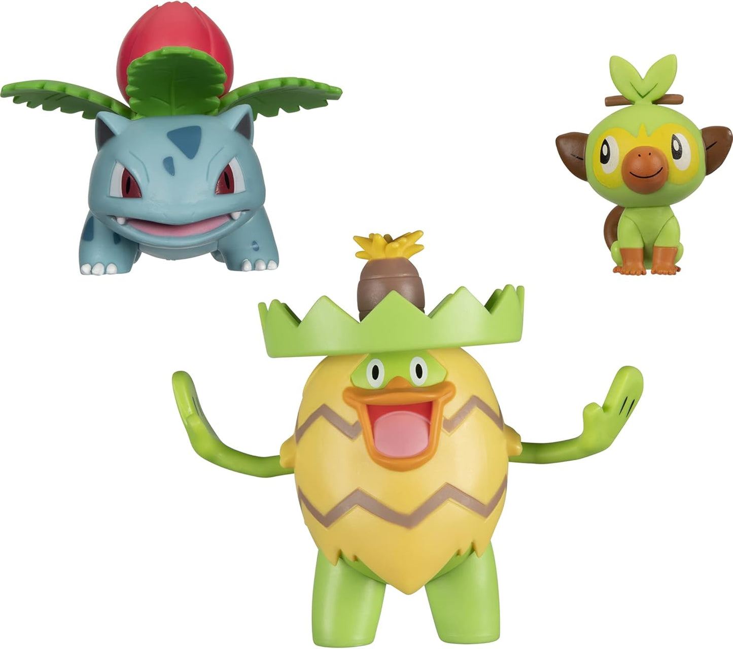 Pokémon Battle Figure Set - Grass-Type Theme with 4.5" Ludicolo, 3" Ivysaur & 2" Grookey | Perfect Gift for Kids