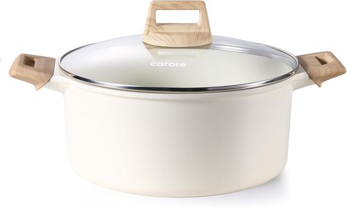 CAROTE 6 Qt Nonstick Stock Pot - Easy Clean PFOA Free Casserole with Lid | White Granite Finish