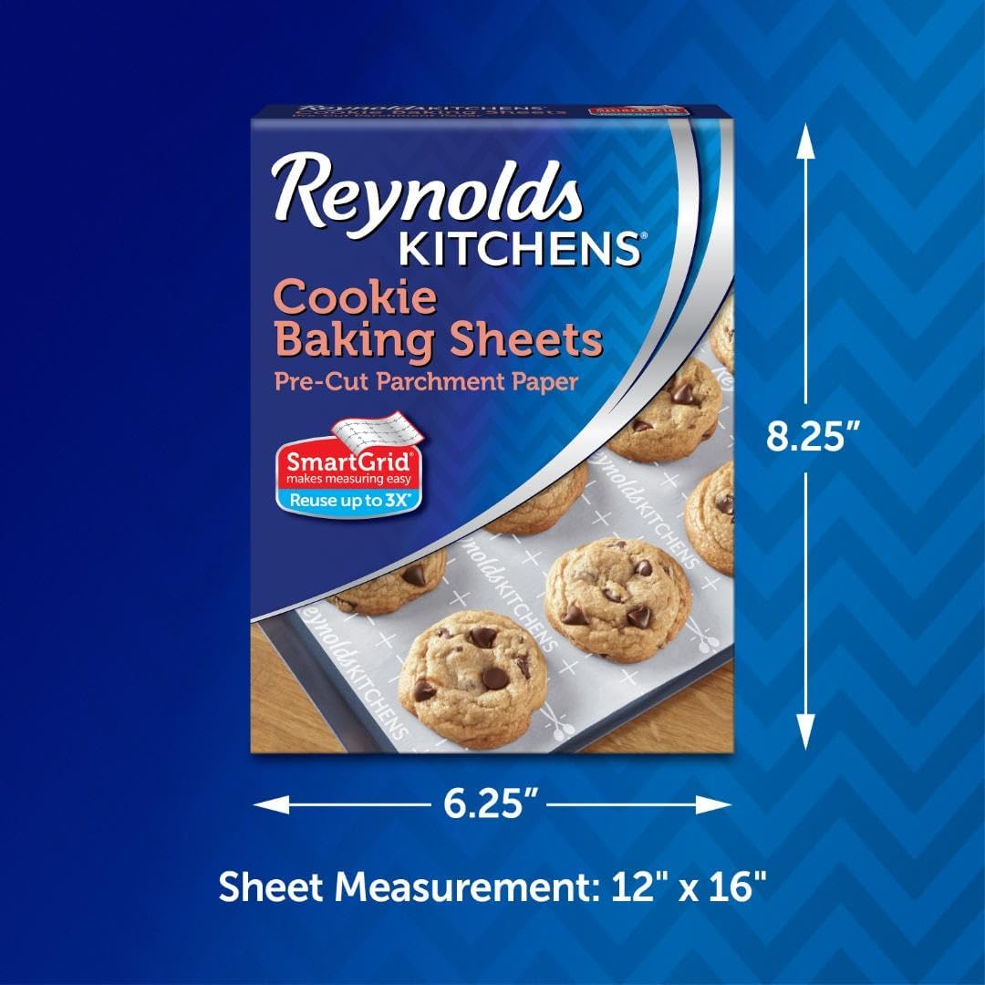 Reynolds Kitchens Cookie Baking Sheets - Pre-Cut Parchment Paper for Easy Cleanup | 12" x 16", 22 Count