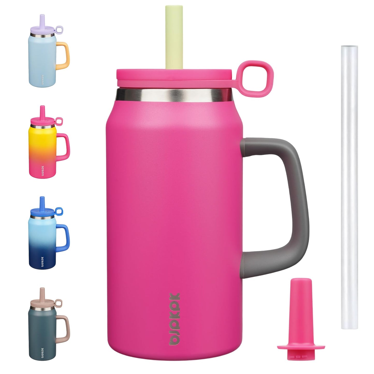 BJPKPK 50oz Insulated Tumbler with Handle Stainless Steel Travel Coffee Mug with Lid Reusable Large Water Bottle with Straw,Barbie Pink