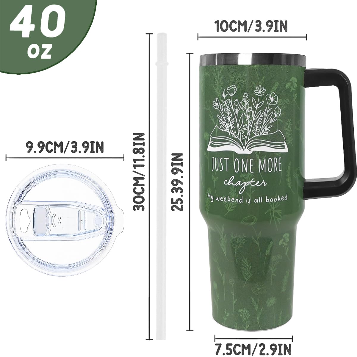 Nqhsionv Book Lovers Gifts 40oz Book Lover Tumbler with Handle and Straw Bookish Coffee Travel Mugs Insulated Cup Gifts for Women Readers,Reading,Bookish,Librarian,Books Accessories