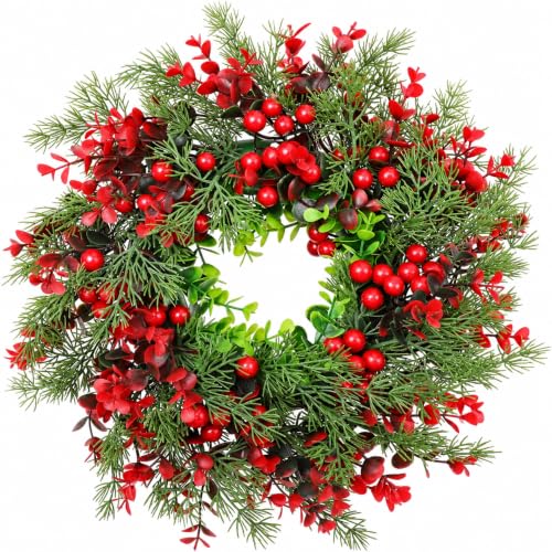 Cabilock 14-Inch Red Plastic Christmas Wreath for Doors & Walls