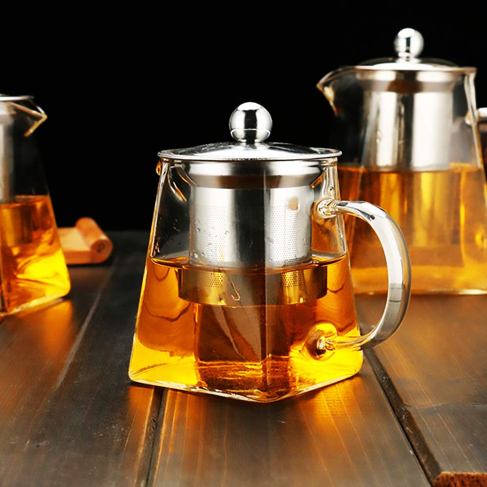 with Infuser Clear Glass Teapot,Tea Pot with Tea Strainers,Borosilicate Glass Teapot with Infusers for Loose TeaHeat Resistant Loose Leaf Teapot,Stovetop Dishwasher Safe (750ML/25OZ)