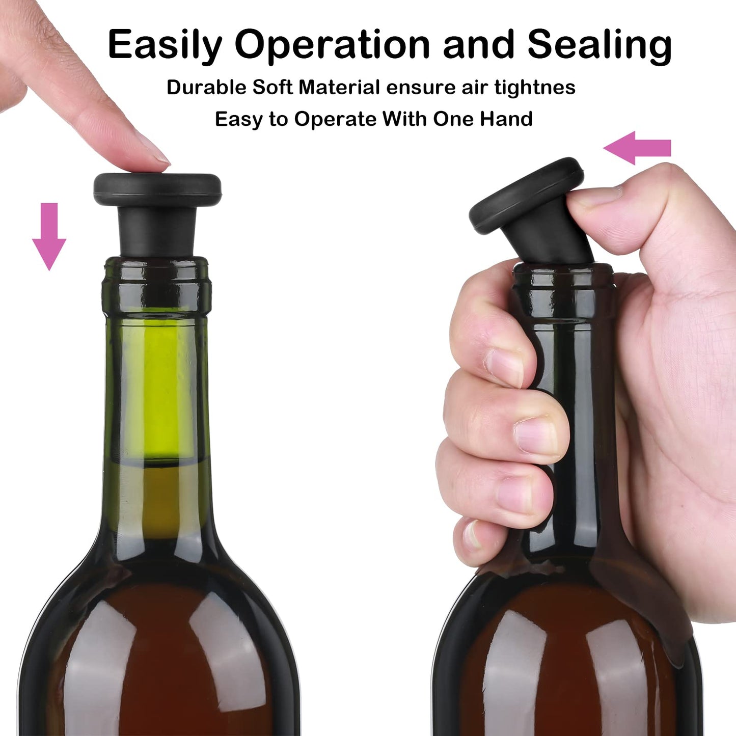 Yookeer 8 Pcs Wine Stoppers Silicone Beer Bottle Sealer Stoppers Glass Bottles Corks Beverage Beer Champagne Wine Storage Keep Fresh Tools for Wedding Party Christmas Supplies(Black)