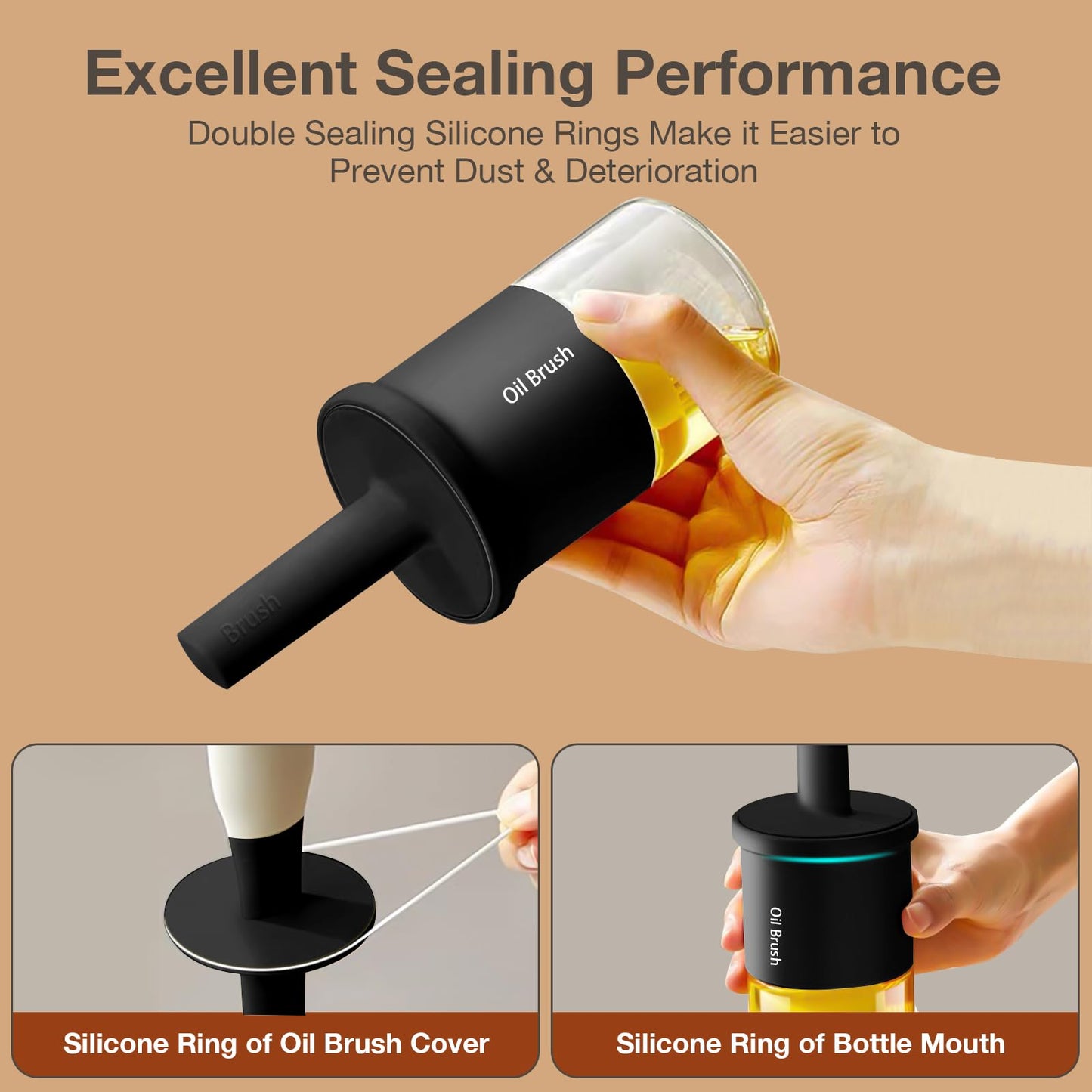 YARRAMATE 300ml /10oz Oil Dispenser with Brush - Glass Oil Bottle for Kitchen with Silicone Heat Resistant Basting Brush - Cooking Brush for Vinegar Sauce BBQ Grill Frying - Black