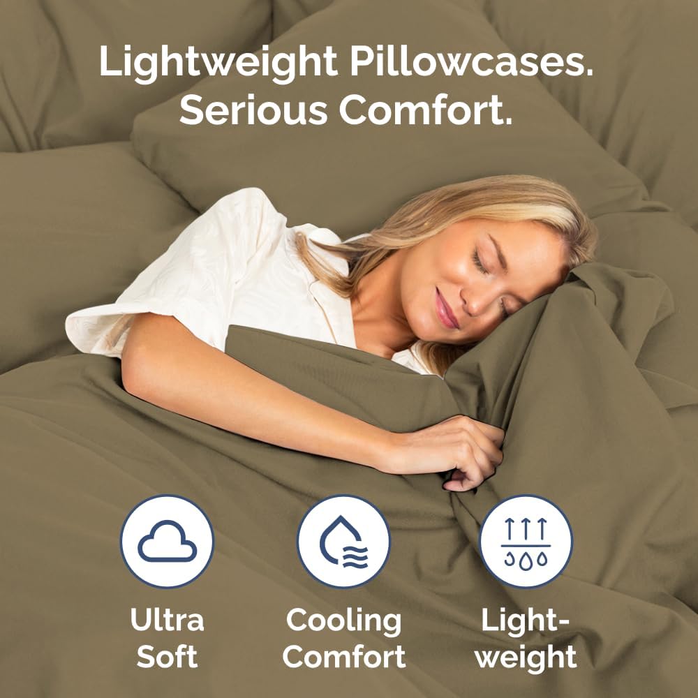 King Standard Pillow Cases by [Brand Name] - Ultra-Soft Hotel Quality Covers | Fade-Free & Wrinkle-Resistant - 2 Piece Set in Khaki
