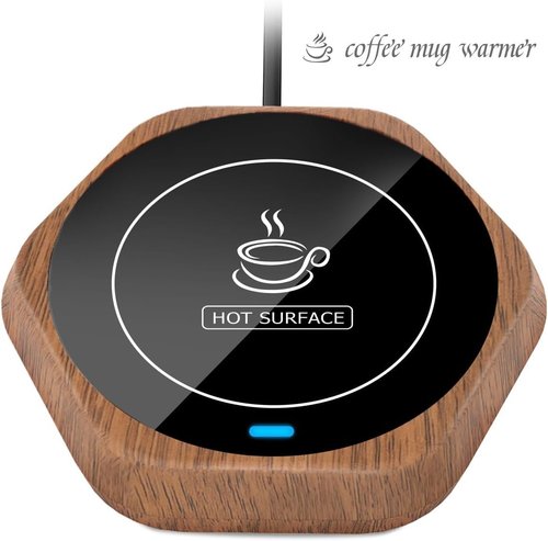 Coffee Mug Warmer: Smart Beverage Heating Plate Candle Wax Cup Warmer Electric Thermostat Coaster for Hot Coffee Milk Tea Water Cocoa Desk Home Office Use (R1 Wood Grain)