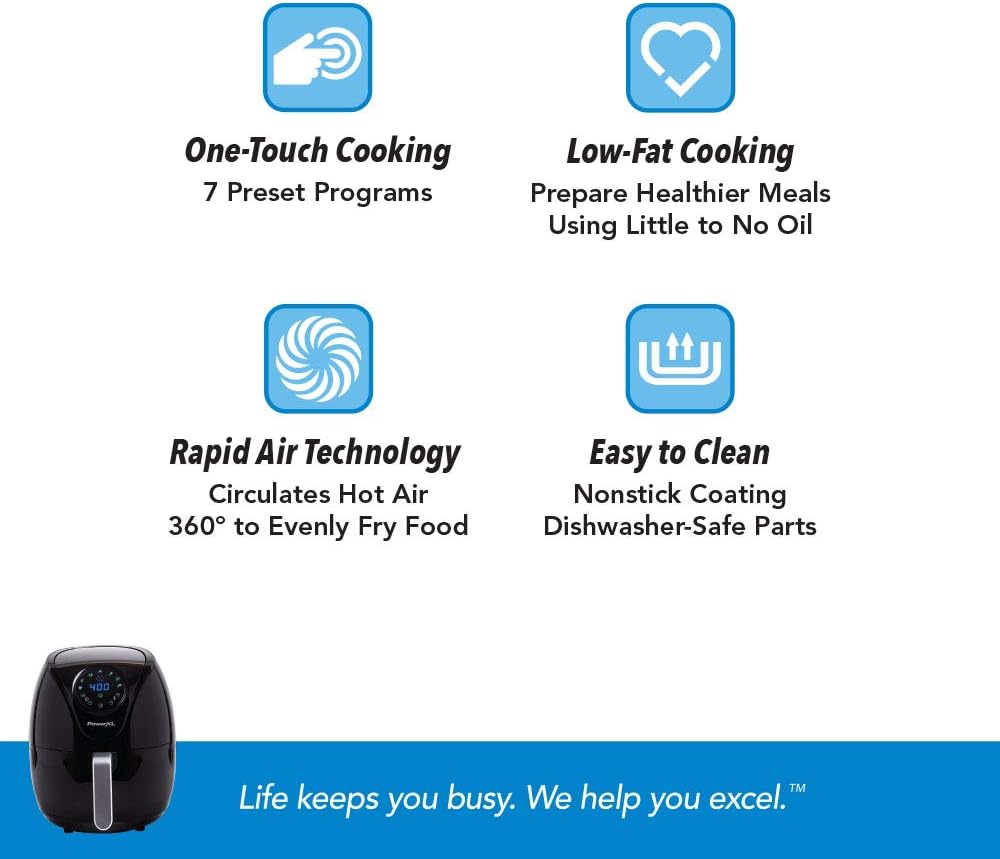 PowerXL Air Fryer 7 QT Maxx Classic - Versatile Cooking, Crisping & Roasting | Nonstick Black Finish