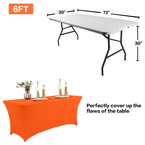 IVAPUPU 2 Pack 8FT Table Cloth for Rectangular Fitted Events Stretch Orange Table Covers Washable Cover Spandex Tablecloth Protector for Party, Wedding, Cocktail, Banquet, Festival