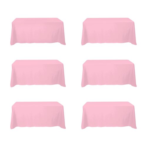 BRILLMAX 6 Pack Pink Tablecloths 90 x 132 Inch for 6ft Rectangle Tables - 150 GSM Polyester Fabric, Floor Length Drop, Water, Stain & Wrinkle Resistant Cloth Cover for Wedding Reception Banquet
