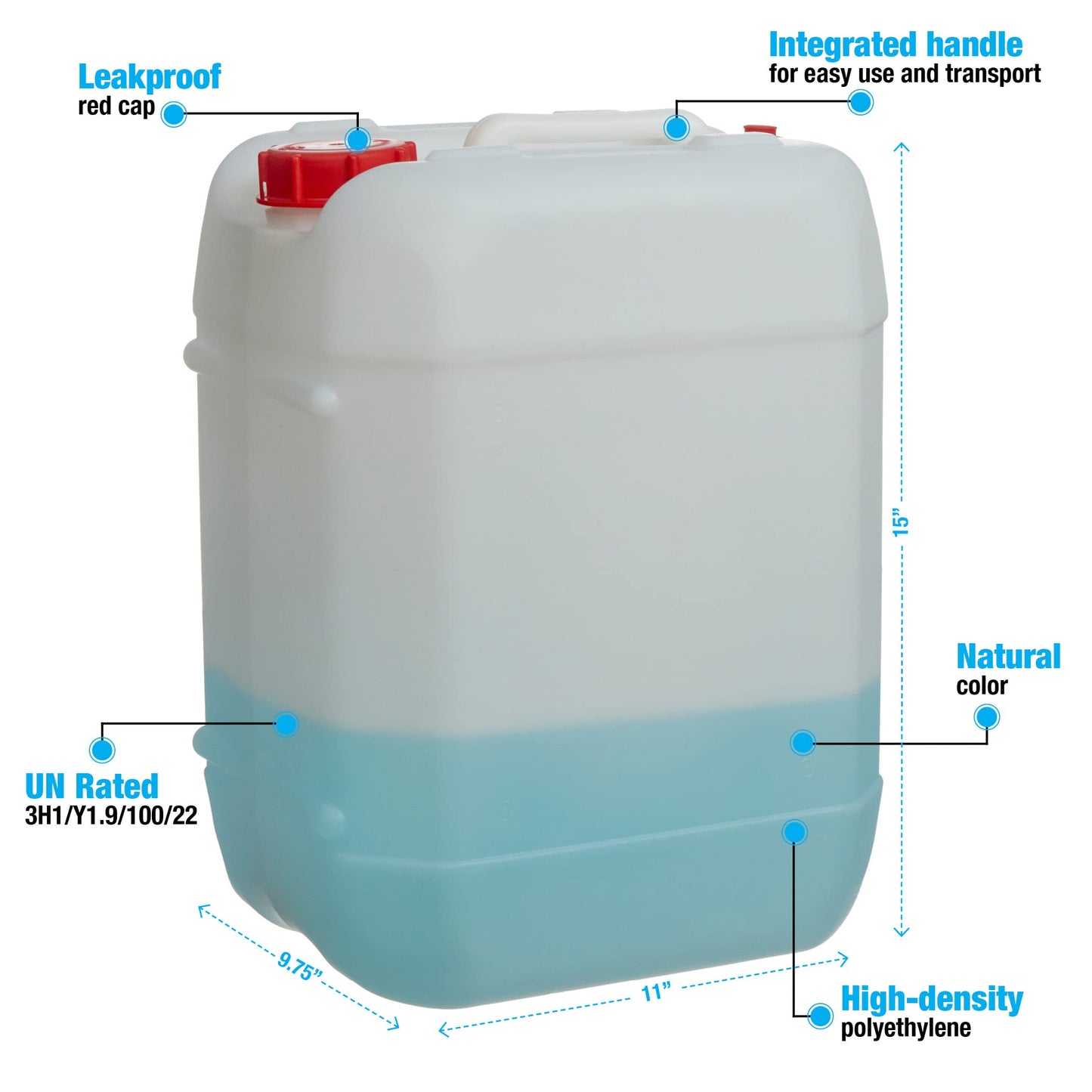 Consolidated Plastics 5 Gallon Stackable Carboy with Leakproof Cap and Handle, HDPE Food Grade, BPA Free, Made in USA (Natural)
