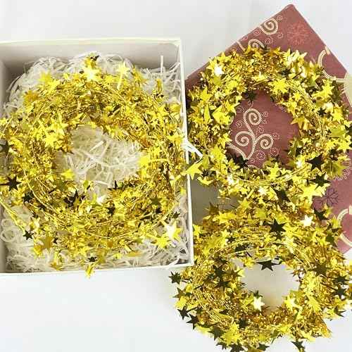 5 Rolls 130 Ft Gold Tinsel Stars Brace Star Tinsel Wire Garland for Home Wedding Birtahday Party Decorations