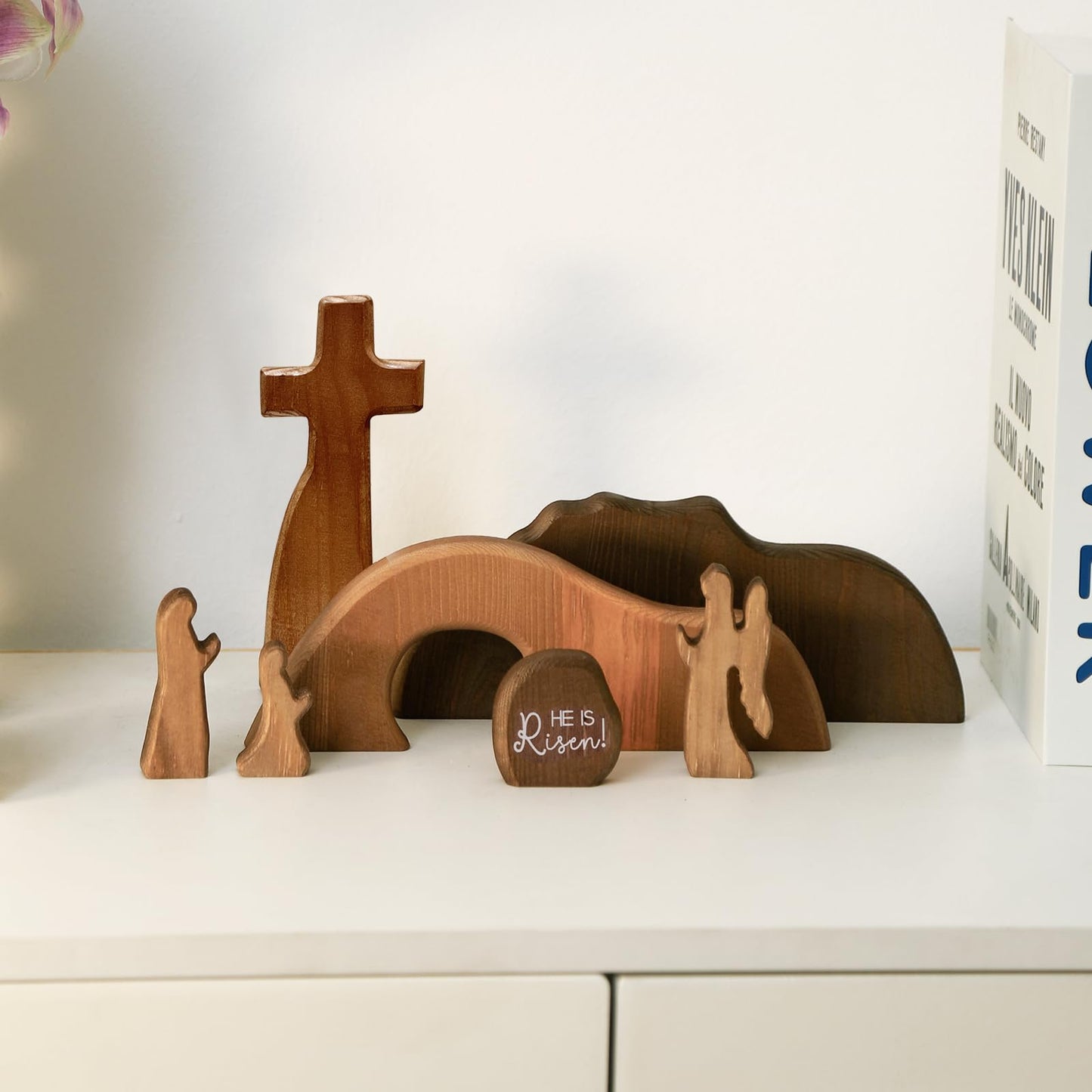 FARGEPENN Wooden Nativity Set, The Empty Tomb Easter Scene, Christian Cross Decorations, Decorations Religious Jesus Tomb Easter Kit Display for The Home, Tabletop, Office