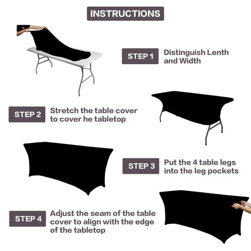 IVAPUPU 2 Pack 8FT Table Cloth for Rectangular Fitted Events Stretch Black Table Covers Washable Spandex Tablecloth Protector for Party, Wedding, Cocktail, Banquet, Festival