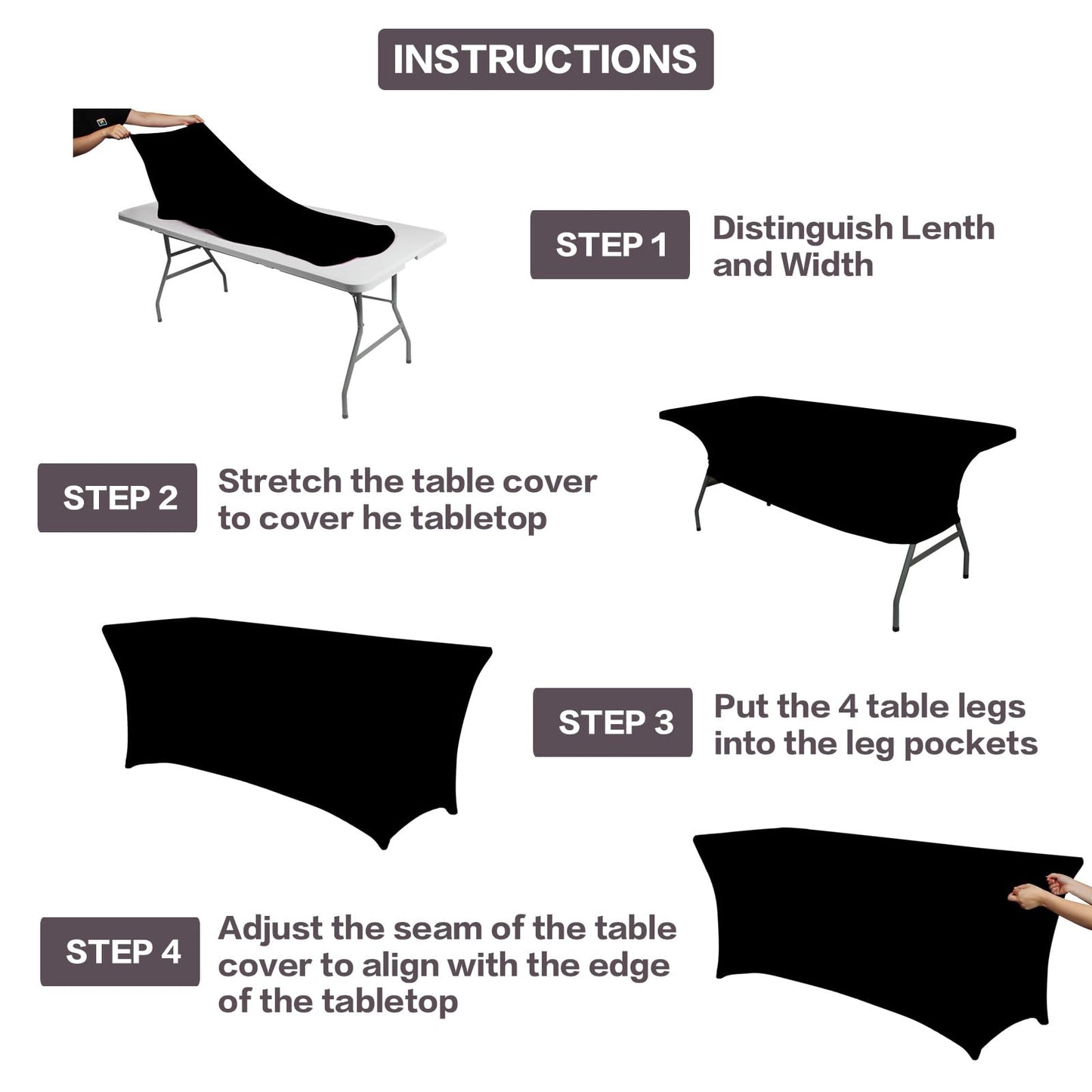 IVAPUPU 6FT Spring Table Cloth for Rectangular Fitted Events Stretch Black Table Covers Washable Cover Spandex Tablecloth Protector for Party, Wedding, Cocktail, Banquet, Festival